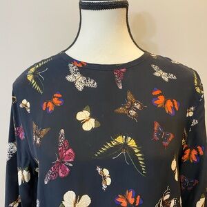 100% Silk Equipment Femme Aubrey Butterfly Print Shift Dress Size M